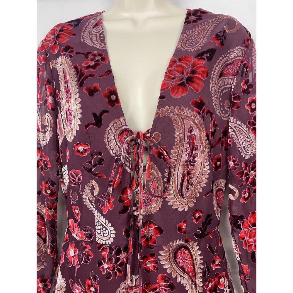 Chelsea‎ & Violet Jumpsuit Medium Red Burnout Velvet Paisley Retro Boho Wide Leg - Picture 3 of 15